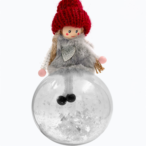 Bild på Hängande jultjej i pälstyg på snöboll av glas (grå)