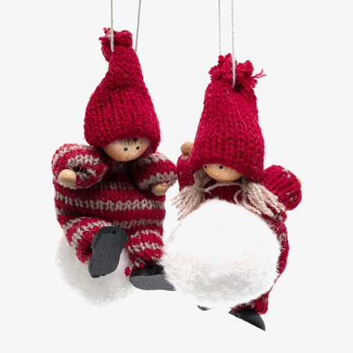 Bild på Hängande yllebarn med snöboll: röd (2-pack)